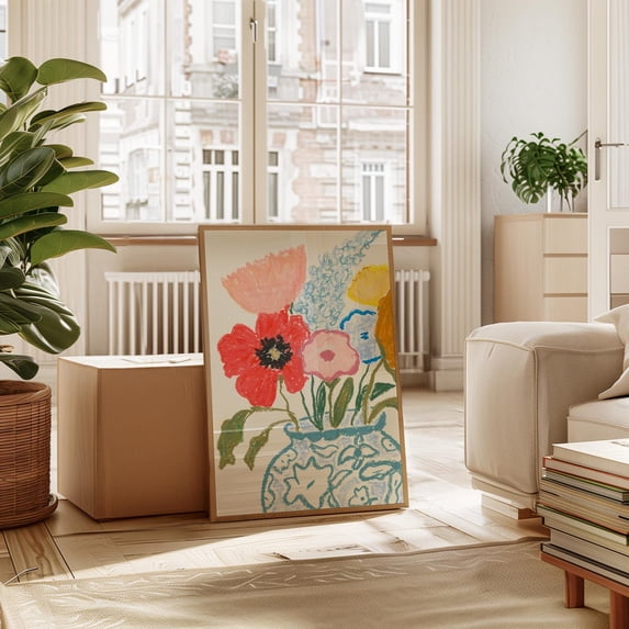 Vase Of Wildflowers Oil Pastel Hand Drawn Vertical Illustration ...