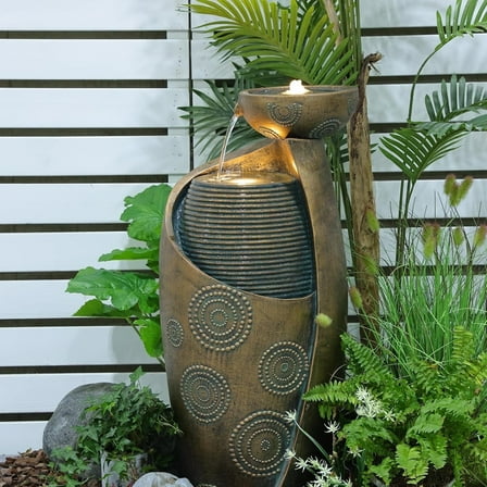Vase Outdoor Water Fountain, 31.4''H Jar Waterfall Fountain with Warm LED Lights&Durable Pump for Yard, Porches, Home Décor,Garden,Office