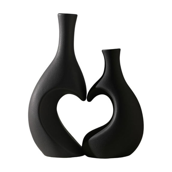 Vase Set of 2,Heart Shaped vase, Matte Frosted Texture Finish,Farmhouse Decor, Home Decor, Vases for Your Bedroom, Office, Living Room, Bathroom (Black)