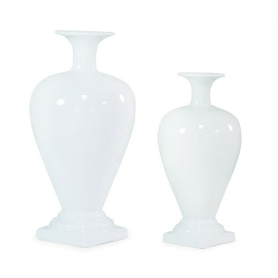 CC Home Furnishings Set of 2 White Hourglass Contemporary Flower Vases 15"