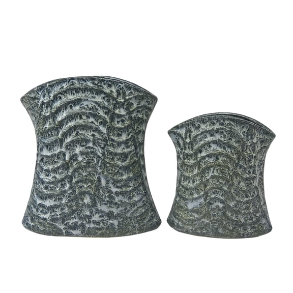 Aria Home Set of 2 Modern Textured Ceramic Vase Decor Accent Set, Black & Gray Holiday Gift