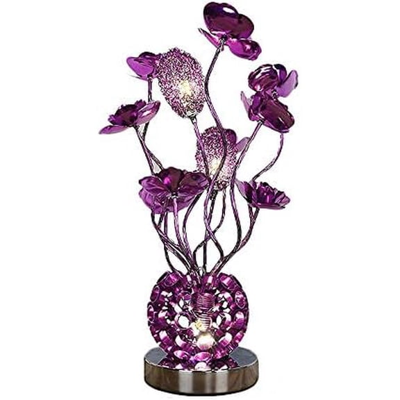 Vase Table Lamp - Modern Decor Aluminum Flower Lights G4 LED 3x2W, Brushed Chrome Base Nightstand Desk Lamps Desktop Light for Living Room, Bedroom ( : Purple)$$Tools & Hardware Other