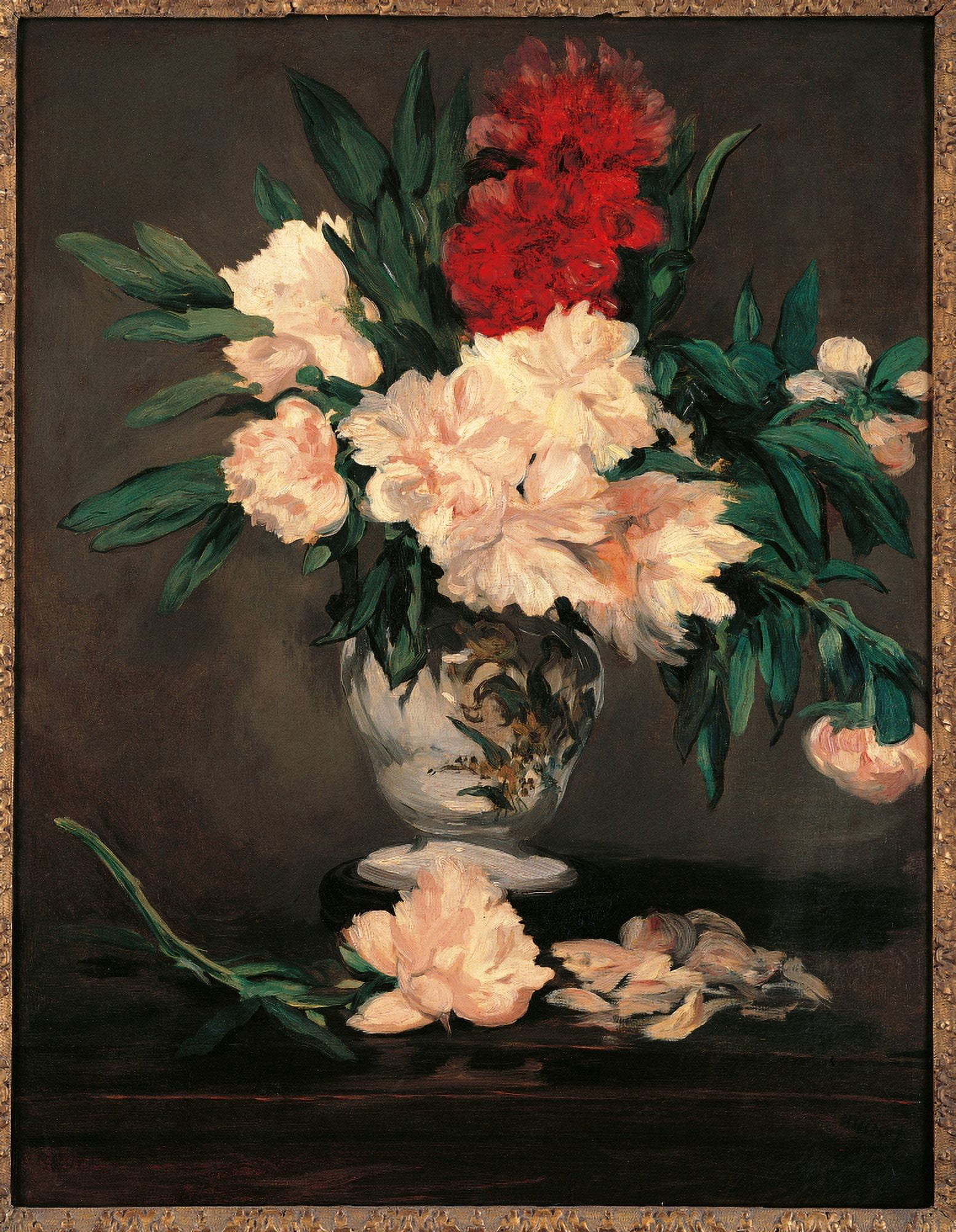 Vase With Peonies On A Pedestal Canvas Art - (18 x 24)