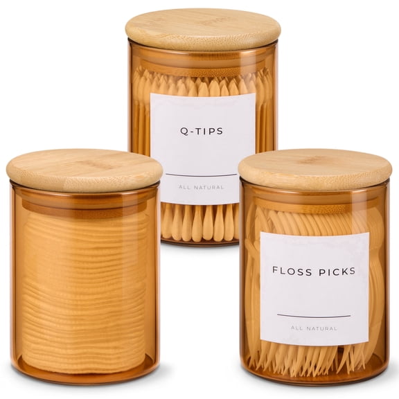 Vase and Vessel Mini Glass Apothecary Jars with Bamboo Lids, Set of 3, 10 oz