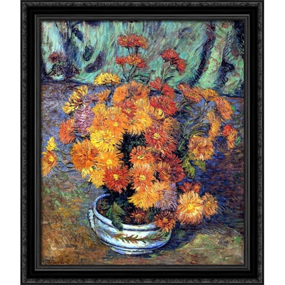 Vase de chrysanthemes 28x34 Large Black Ornate Wood Framed Canvas Art by Armand Guillaumin
