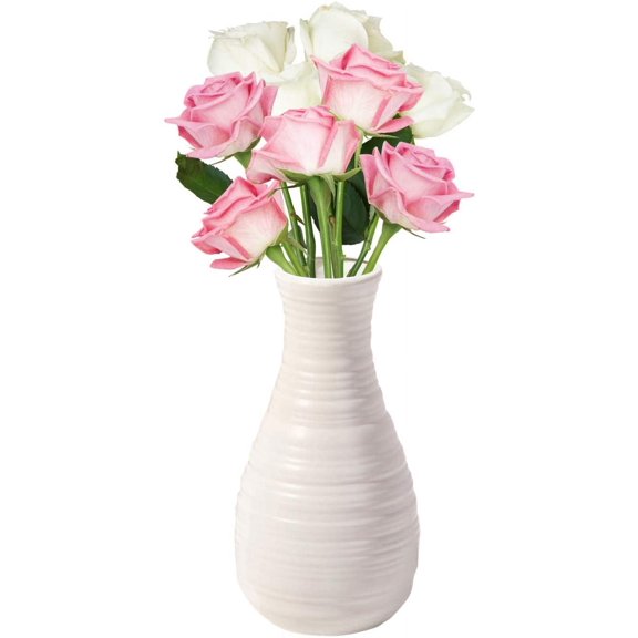 Vase for Flowers, Ceramic Look Plastic Vase for Home Decor, Living Room, Table (Seashell White)
