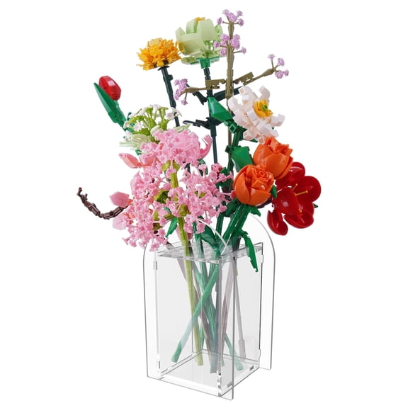 Acrylic Vase for Lego Flowers, Decorative Puzzle Assembly Display Stand for Home and Office, Creative Toy Bouquet Holder, Smooth Finish Jigsaw Design, Easy to Build (Clear)