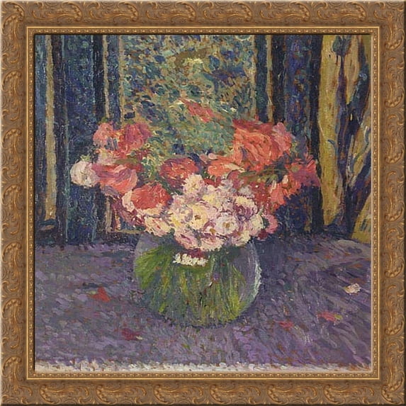 Vase of Flowers 20x20 Gold Ornate Wood Framed Canvas Art by Martin, Henri