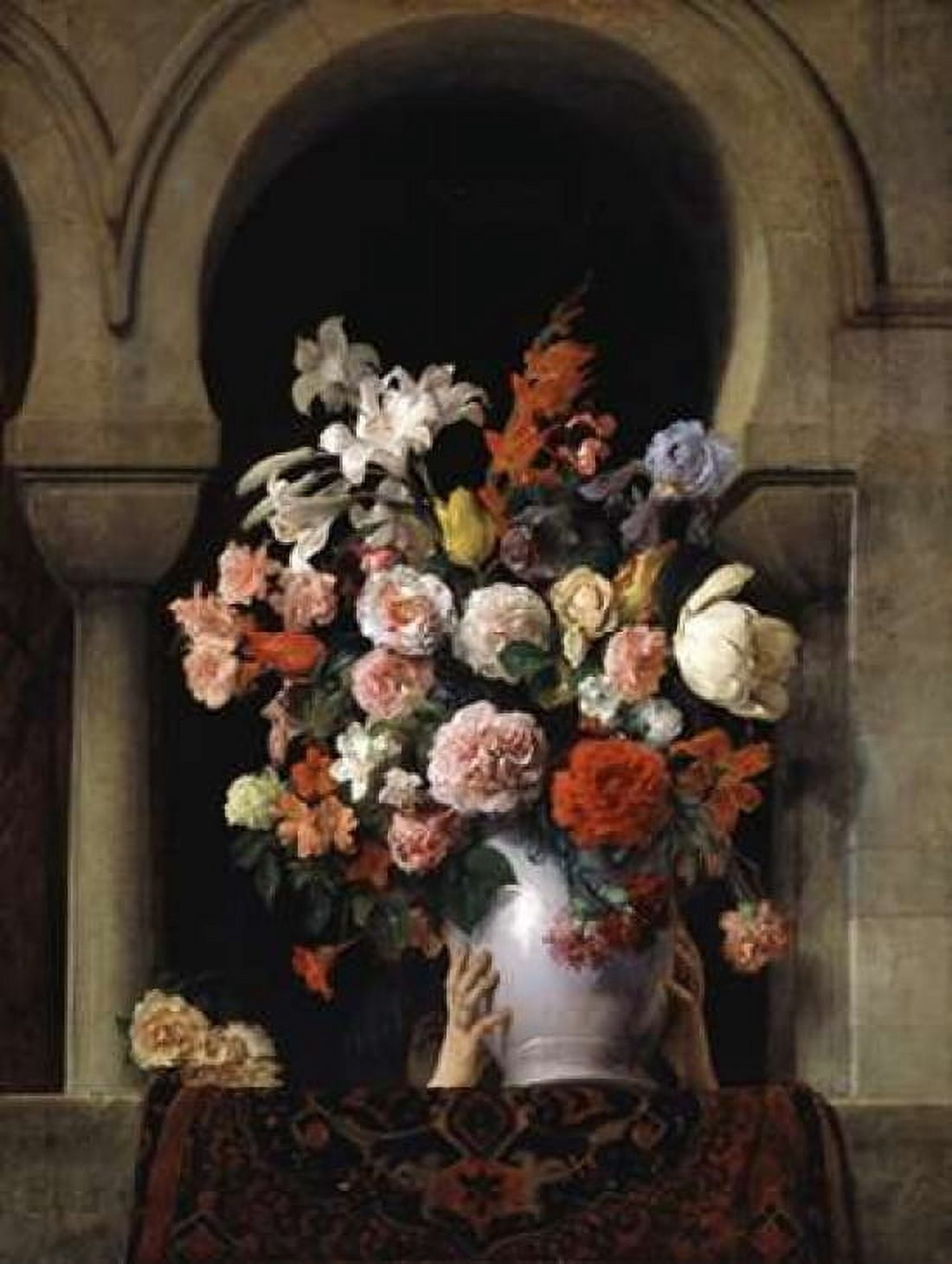 Vase of Flowers In The Window Canvas Art - Francesco Hayez (18 x 24)