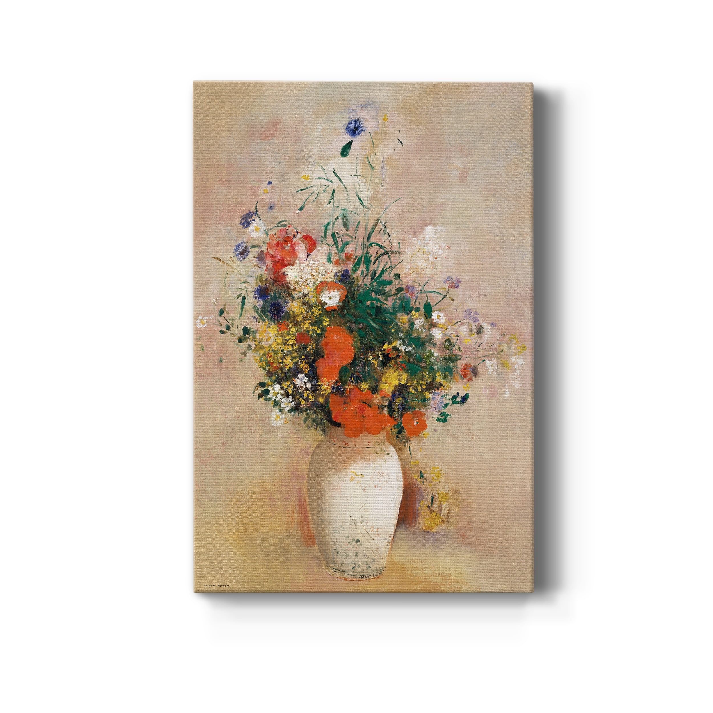 Vase of Flowers (Pink Background) Premium Gallery Wrapped Canvas - Ready to Hang - 12 x 18