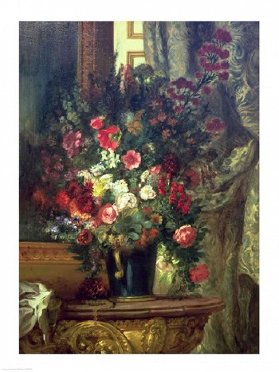 Vase of Flowers on a Console Canvas Art - Eugene Delacroix (18 x 24)