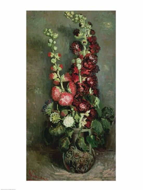 Vase of Hollyhocks 1886 Canvas Art - Vincent Van Gogh (18 x 24)