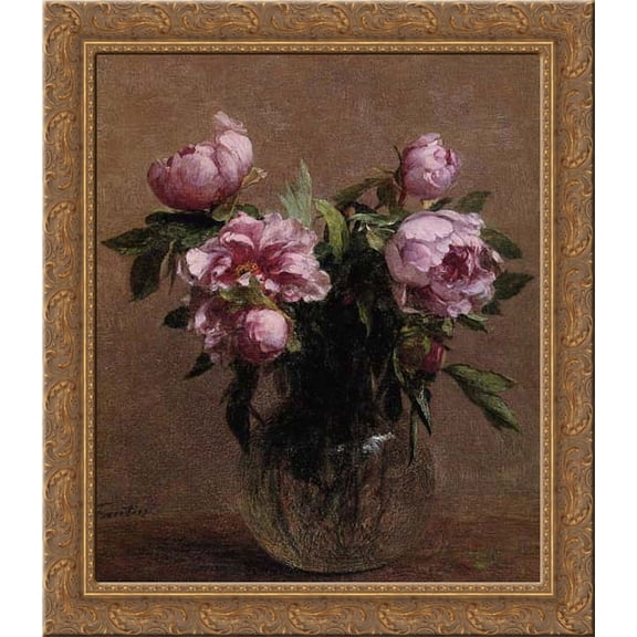 Vase of Peonies 20x22 Gold Ornate Wood Framed Canvas Art by Fantin Latour, Ignace Henri Jean Theodore