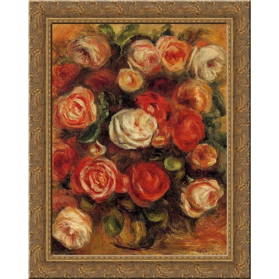 Vase of Roses 20x24 Gold Ornate Wood Framed Canvas Art by Renoir, Pierre Auguste