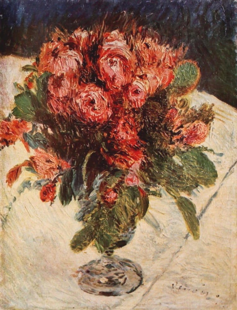 Vase of Roses Canvas Art - Pierre-Auguste Renoir (24 x 36)