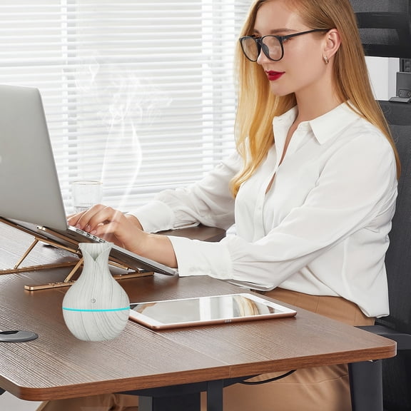 Vase-shaped Wood Grain Humidifier, Oil Diffuser, Humidifier Large Room, LED Humidifier & Aromatherapy Diffuser For Home & Spas, White