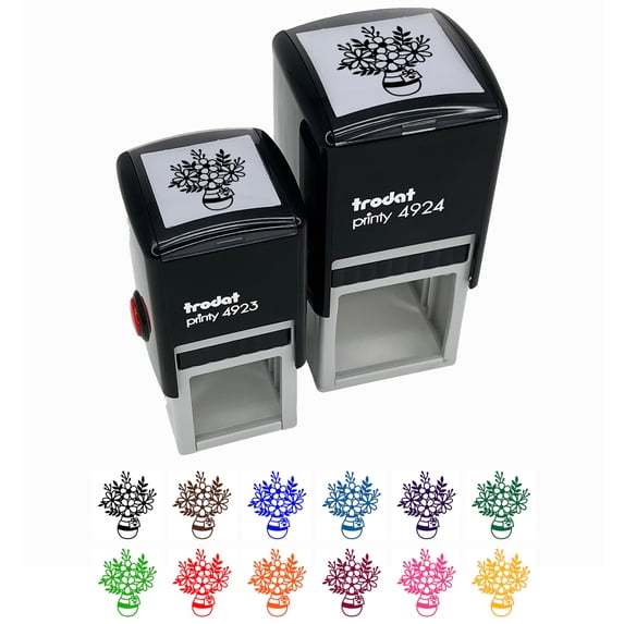 Vase with Bouquet of Flowers Self-Inking Rubber Stamp Ink Stamper - Sky Blue Ink - Small 1 Inch