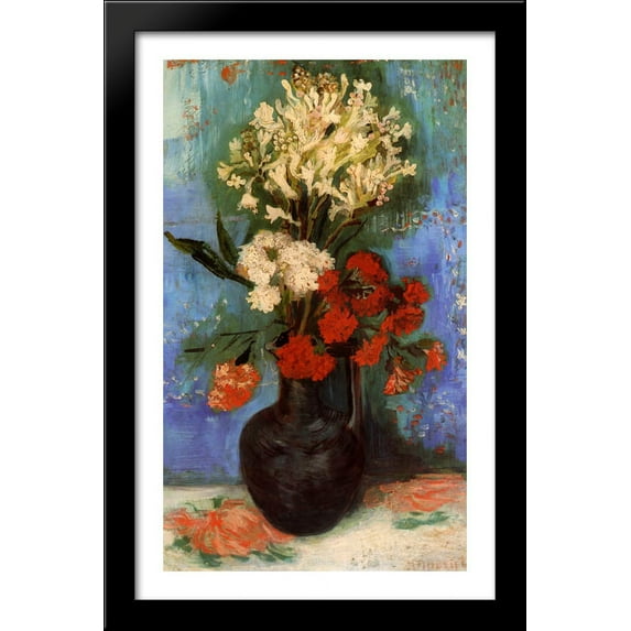 Vase with Carnations and Other Flowers 26x40 Large Black Wood Framed Print Art by Vincent van Gogh