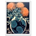 thumbnail image 1 of Vase with Flower Blooms and Thistles Floral Linocut Coral Pink Blue Scottish Plant Artwork Framed Wall Art Print A4, 1 of 4
