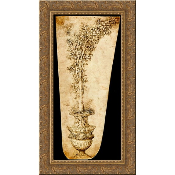 Vase with Orange 16x24 Gold Ornate Wood Framed Canvas Art by Mantegna, Andrea