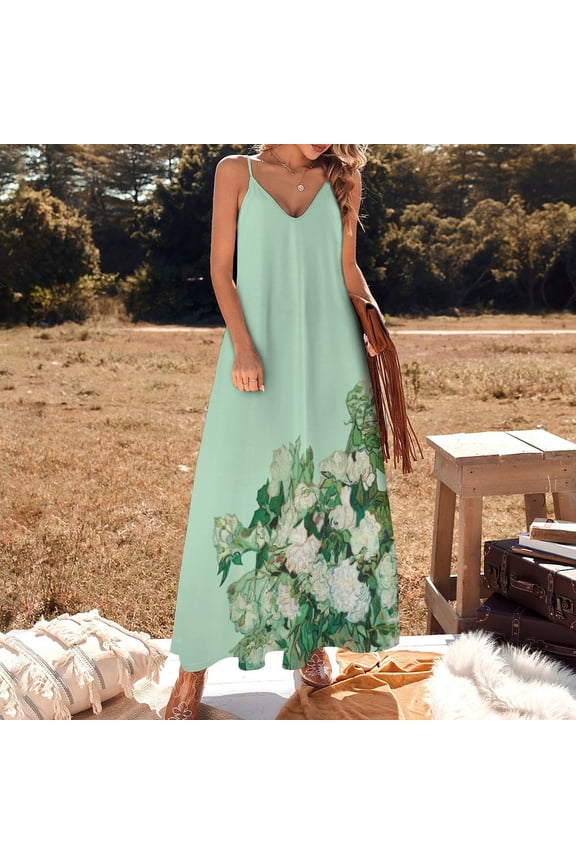 Vase with Pink Roses by Vincent van Gogh Sleeveless Dress women's evening dresses dress dresses