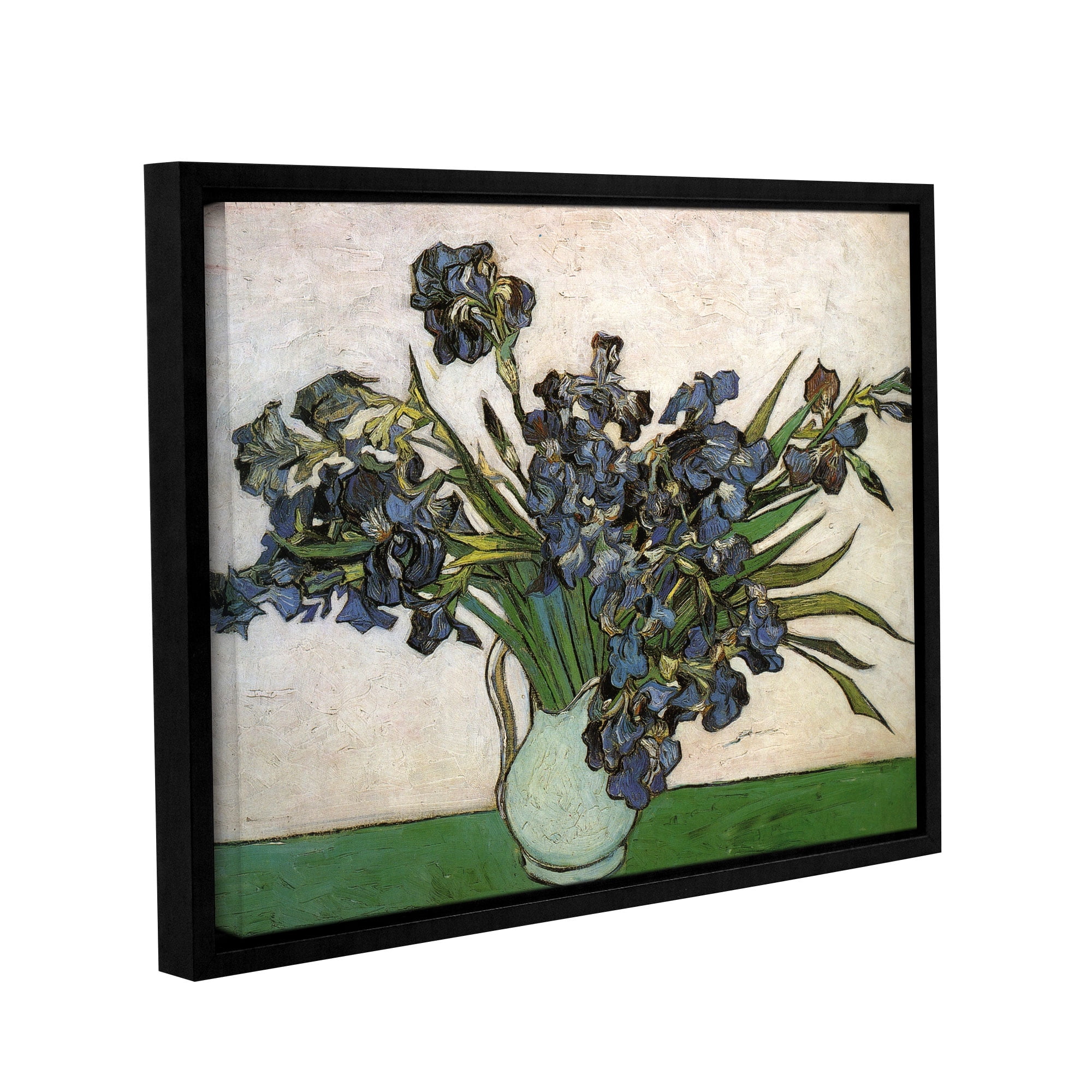 Vase with Purple Irises Against a Pink Background Gallery Wrapped Floater-framed Canvas