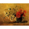 thumbnail image 1 of Vase with Red and White Carnations on Yellow Background Poster Print (18 x 24), 1 of 3