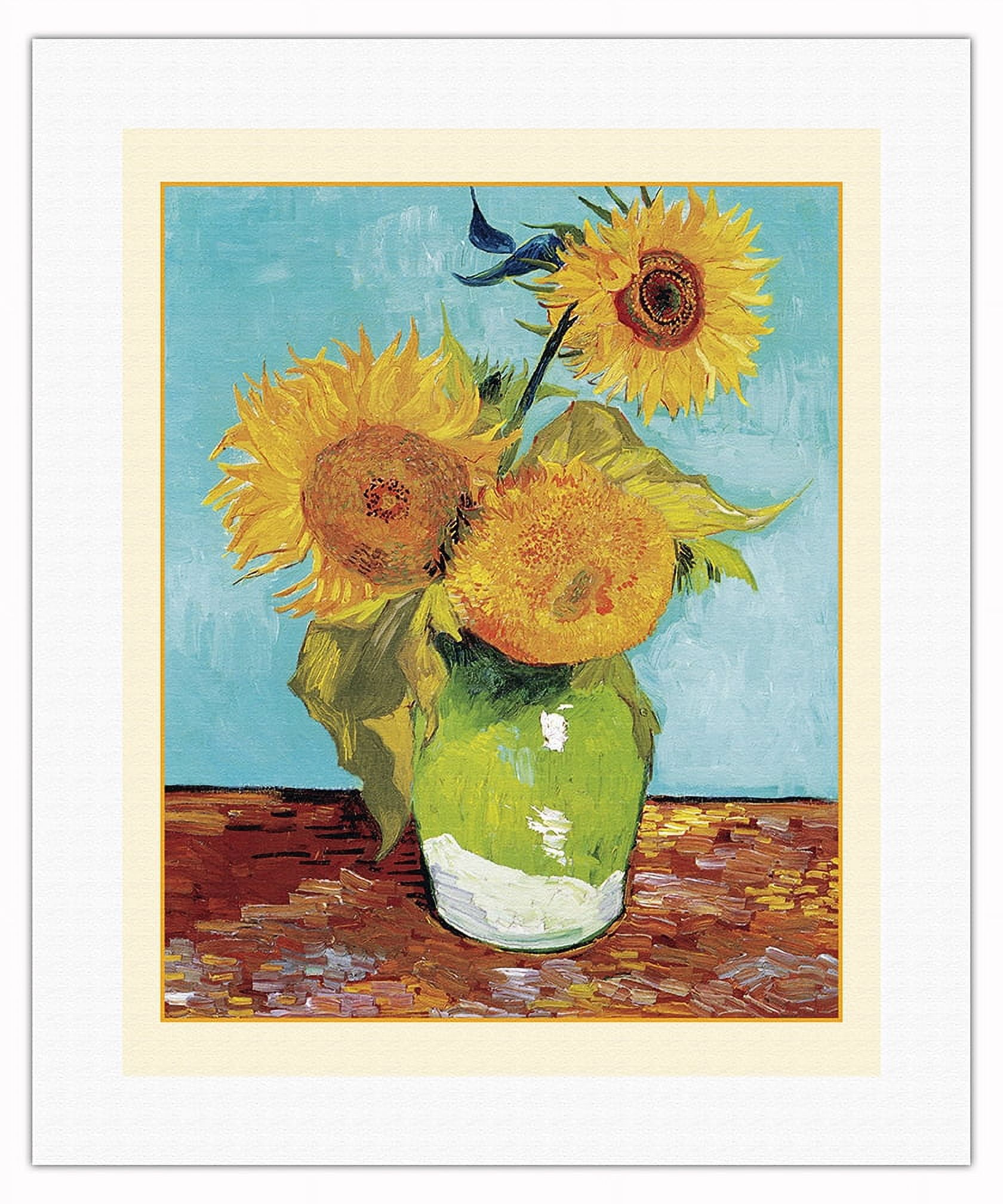 Vase with Three Sunflowers - From an Original Color Painting by Vincent ...