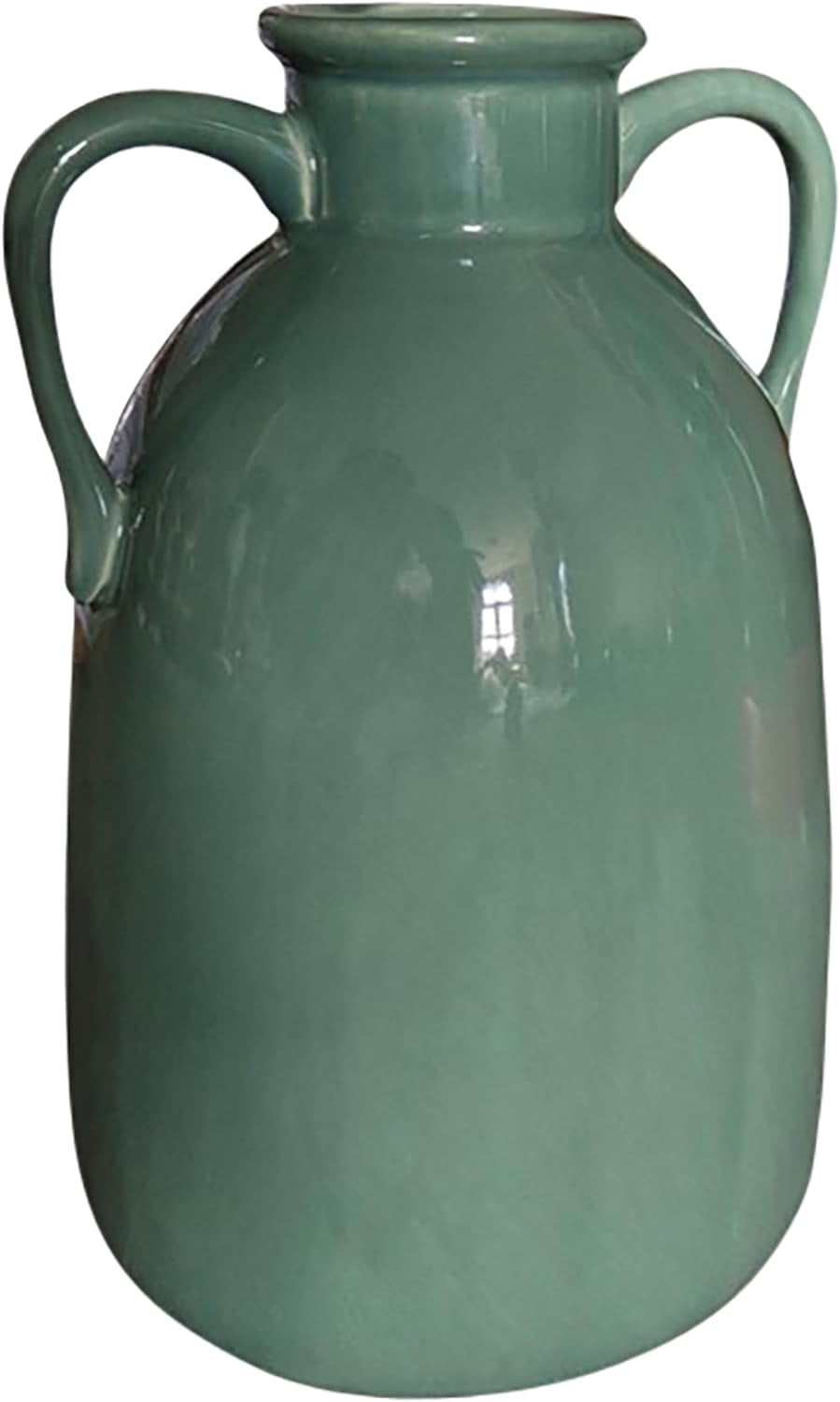 Dark Sage Ceramic Vase with Dual Handles, 10"