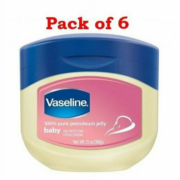 Vaseline 100% Pure Petroleum Jelly Baby Skin Protectant 13 Oz, Pack of 6