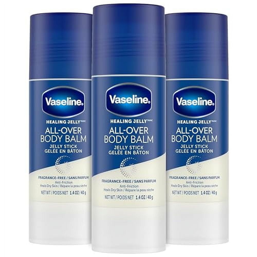 Vaseline All Over Body Balm Jelly Stick, Travel Size â€“ Chafing Stick, Vaseline Lotion for Extremely Dry Skin, Petroleum Jelly Sticks with Vitamin E for Glowing Skin, Unscented, 1.4 Oz Ea (Pack