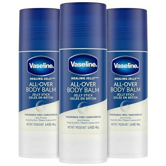Vaseline All Over Body Balm Jelly Stick, Travel Size Chafing Stick, Vaseline Lotion for Extremely Dry Skin, Petroleum Jelly Sticks with Vitamin E for Glowing Skin, Unscented, 1.4 Oz Ea (Pack