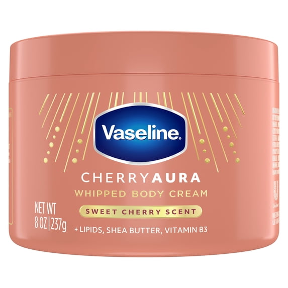 Vaseline Body Cream For Dull, Dehydrated Skin, Cherry Aura 72HR Moisture And A Sweet Cherry Scent ,8 oz