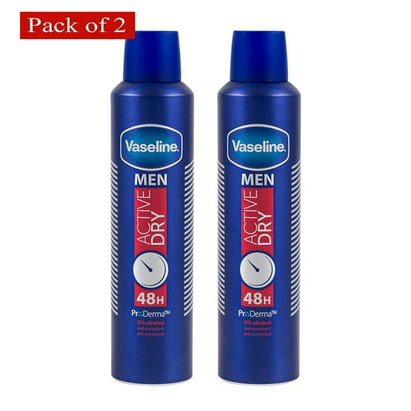 Vaseline Body Spray Men Active Dry Deodorant 250ml (Pack of 2)