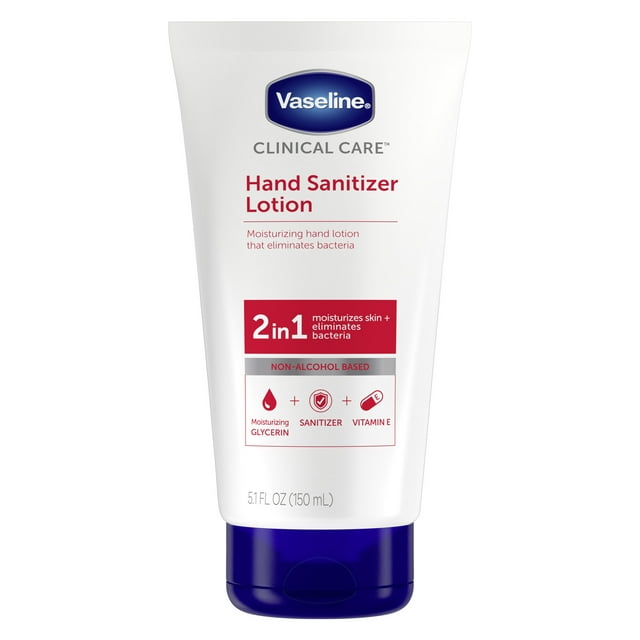 Vaseline Clinical Care 2-in-1 Moisturizing & Eliminates Bacteria Hand Sanitizer Lotion All Skin, 5.1 oz
