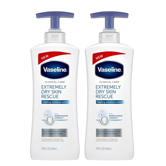 Vaseline Clinical Care Extremely Dry Skin Rescue Healing Moisture Lotion, 13.5 Fluid Ounces, 2 Pack