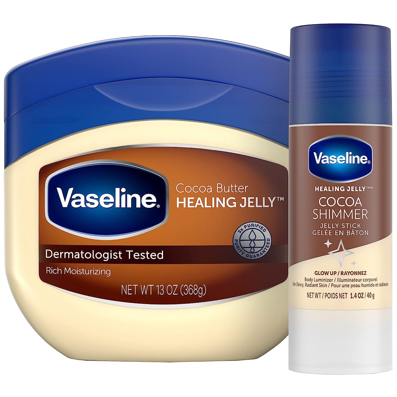 Vaseline Cocoa Butter Healing Jelly 13oz & Shimmer Stick 1.4oz