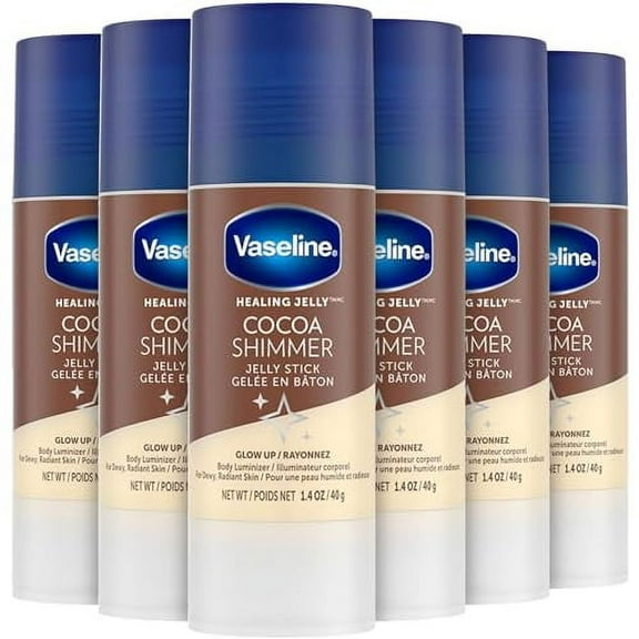 Vaseline Cocoa Shimmer Jelly Stick Highlighter & Luminizer Vaseline Cocoa Butter Body Shimmer Stick, Vaseline Lotion, Travel Size, for Glowing Skin, 1.4 Oz Ea (Pack of 6)