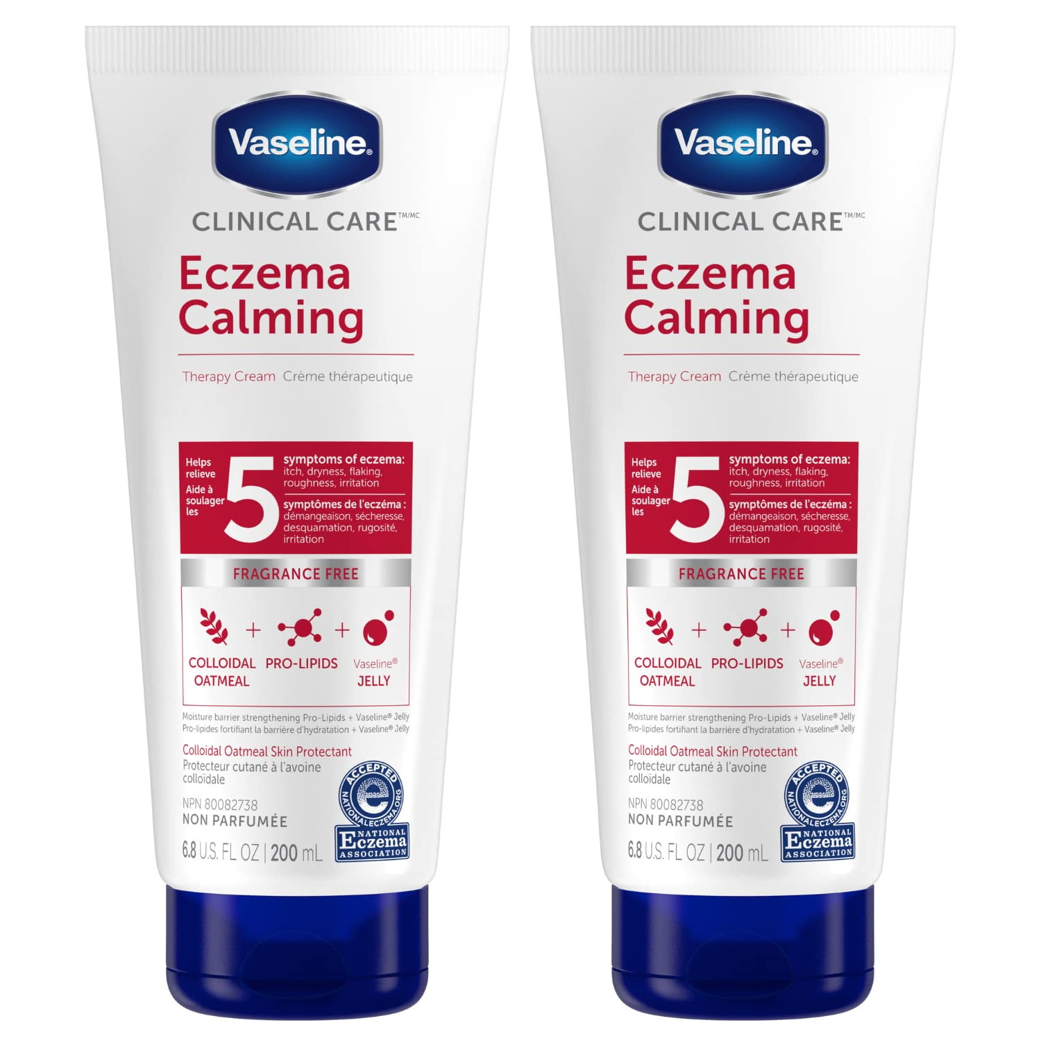 Vaseline Eczema Calming Hand & Body Cream Lotion For Dry Skin - Unscented Clinical Care Cream Body Lotion With Colloidal Oatmeal Skin Protectant, Pro-Lipids Jelly, 6.8 Oz Ea (Pack Of 2).