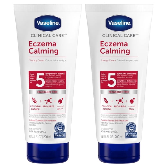 Vaseline Eczema Calming Hand & Body Cream Lotion For Dry Skin - Unscented Clinical Care Cream Body Lotion With Colloidal Oatmeal Skin Protectant, Pro-Lipids Jelly, 6.8 Oz Ea (Pack Of 2).
