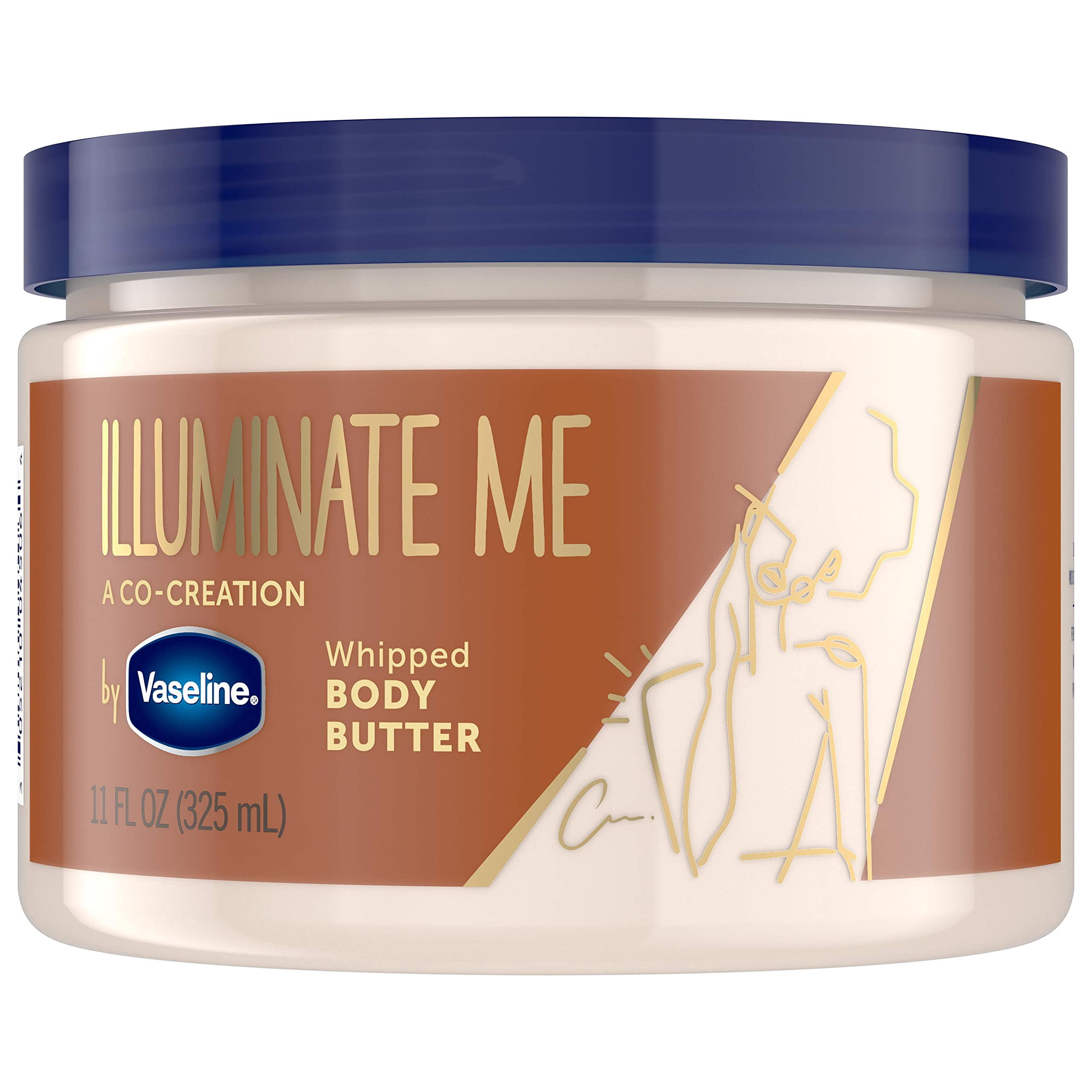 Vaseline Illuminate Me Whipped Body Butter, Shea Cream for Melanin Rich Skin, 24 Hour Moisture