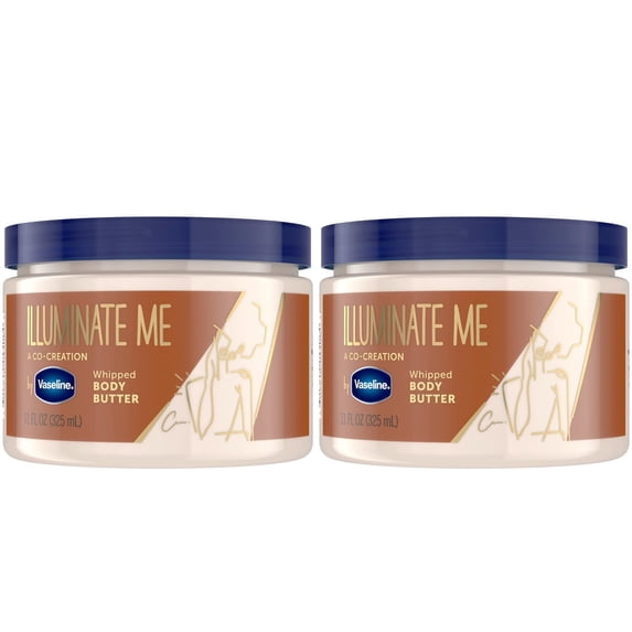 Vaseline Illuminate Me Whipped TGF4 Body Butter 2-Pack - Lightweight Moisturizer for Luminous, Glowing Skin, 11 Oz Ea