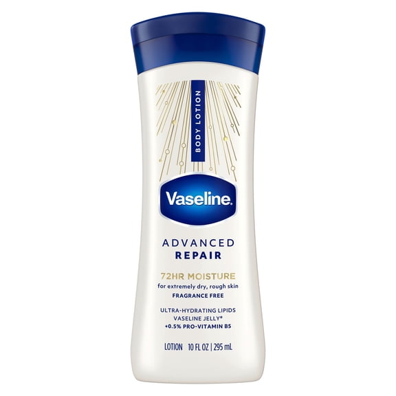 Vaseline Intensive Care Body Lotion for Dry Skin Advanced Repair Unscented Lotion Made with Ultra-Hydrating Lipids + Vaseline Jelly to Repair Extremely Dry Skin 10 fl oz