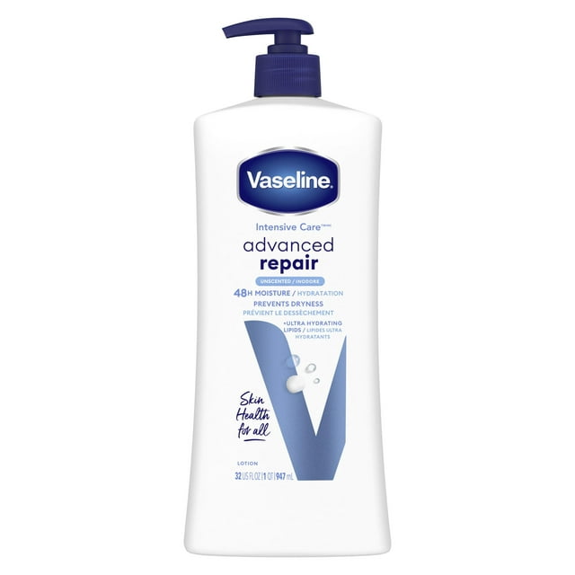 Vaseline Intensive Care Advanced Repair Non Greasy Women Body Lotion All Skin Unscented, 32 oz