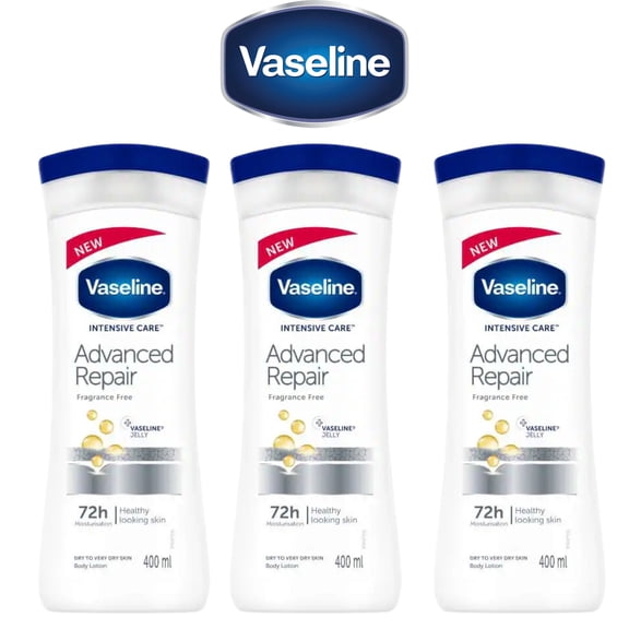 Vaseline Intensive Care Advanced Repair Unfragranced Body Lotion for Dry Skin, 400 ml Each, Pack of 3
