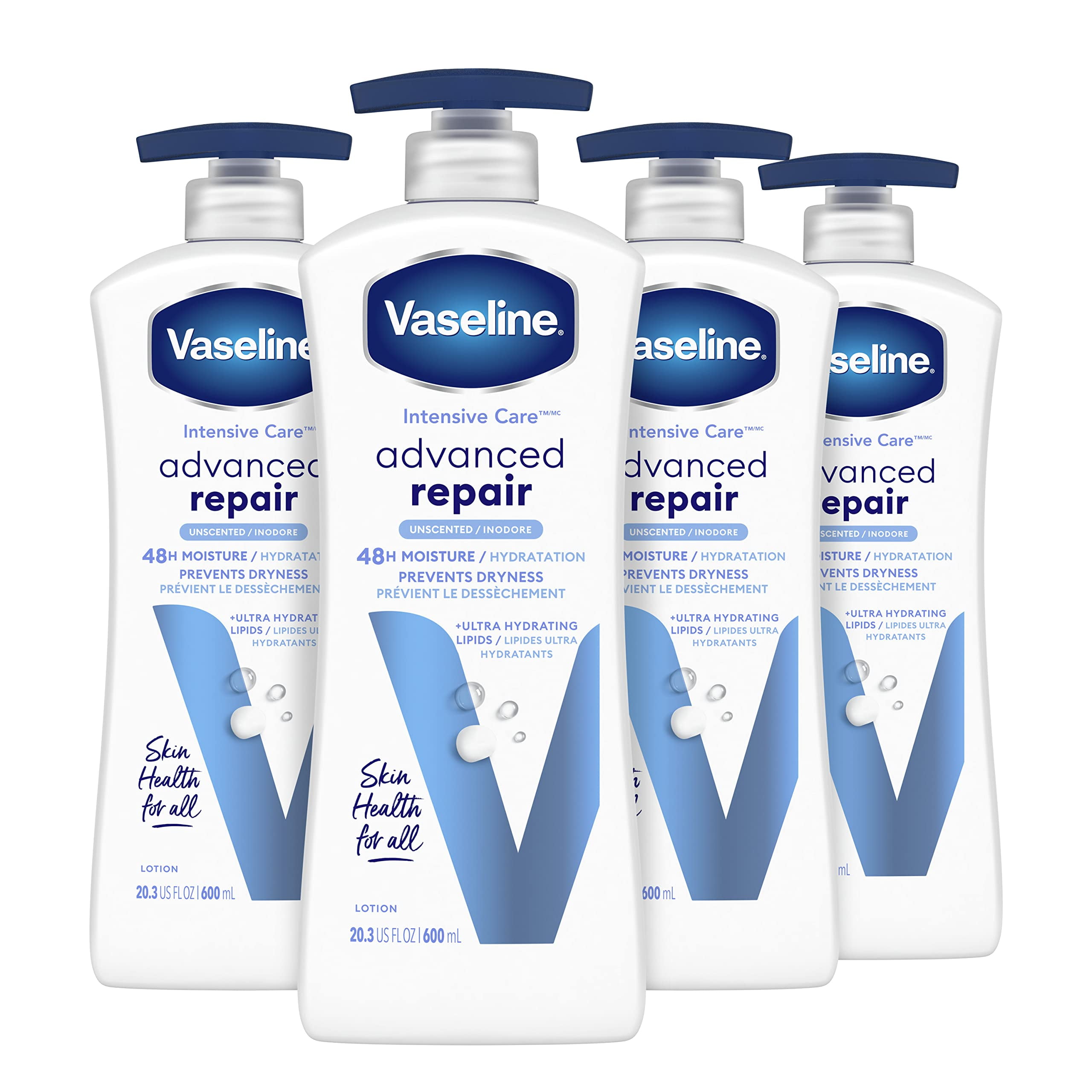 Vaseline Intensive Care Body Lotion Advanced Repair Unscented 4 Ct For Dry Skin With Ultra-Hydrating Lipids And Vaseline Jelly 20.3 Oz.