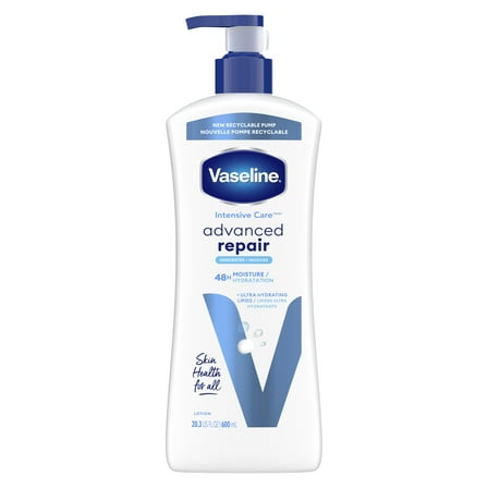 Vaseline Intensive Care Body Lotion Advanced Repair Unscented for Women Dry Skin, 20.3 oz
