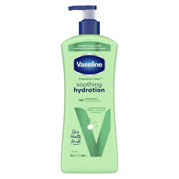 Vaseline Intensive Care Body Lotion Soothing Hydration For Dry Skin With Ultra-Hydrating Lipids + 1% Aloe Vera Extract To Refresh Dehydrated Skin 20.3 Oz Packaging May Vary - Pack of 2