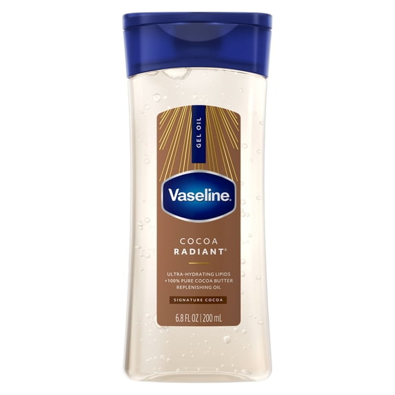 Vaseline Intensive Care Cocoa Radiant Body Gel Oil for Glowing Skin Made with 100% Pure Cocoa Butter + Replenishing Oils, 6.8 fl oz