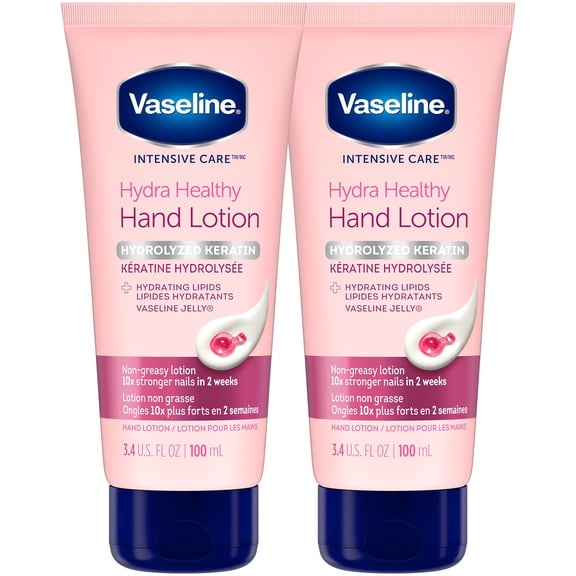 Vaseline Hand Cream 2-Pack Healthy Hands Stronger Nails with Keratin, 10X Stronger Nails in 2 Weeks, 3.4 Oz Ea